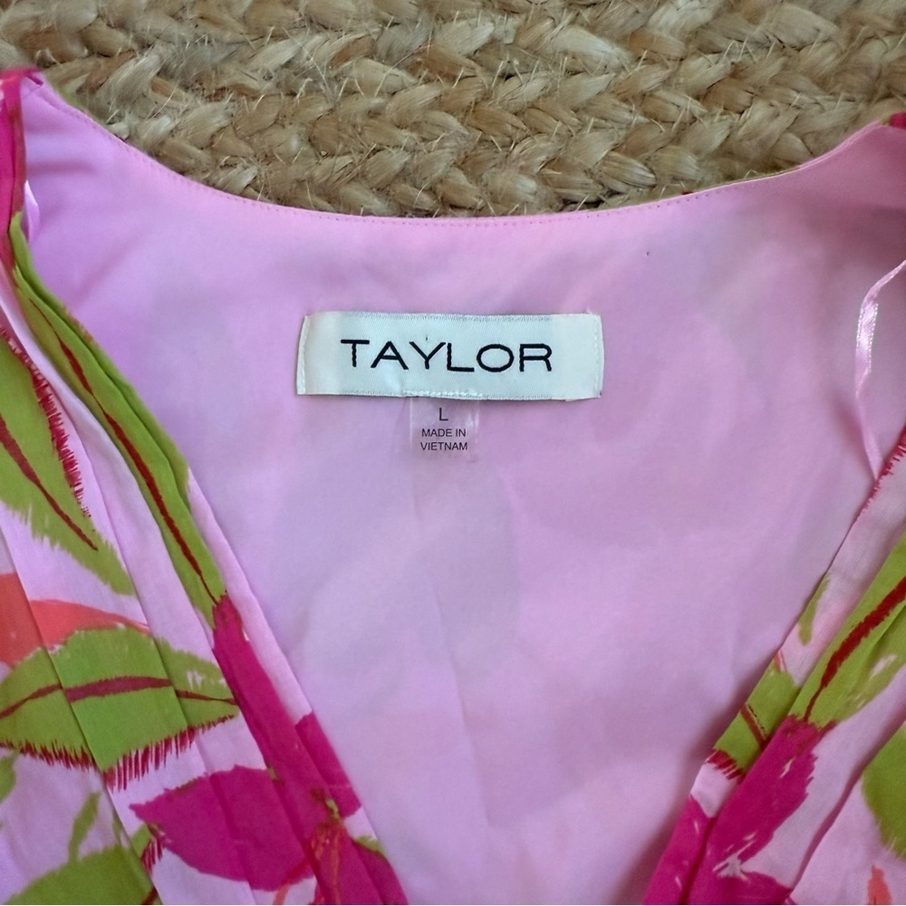 NEW Taylor Large Pink Tropical Floral Tiered Sleeveless Cotton Dress - Picture 9 of 9